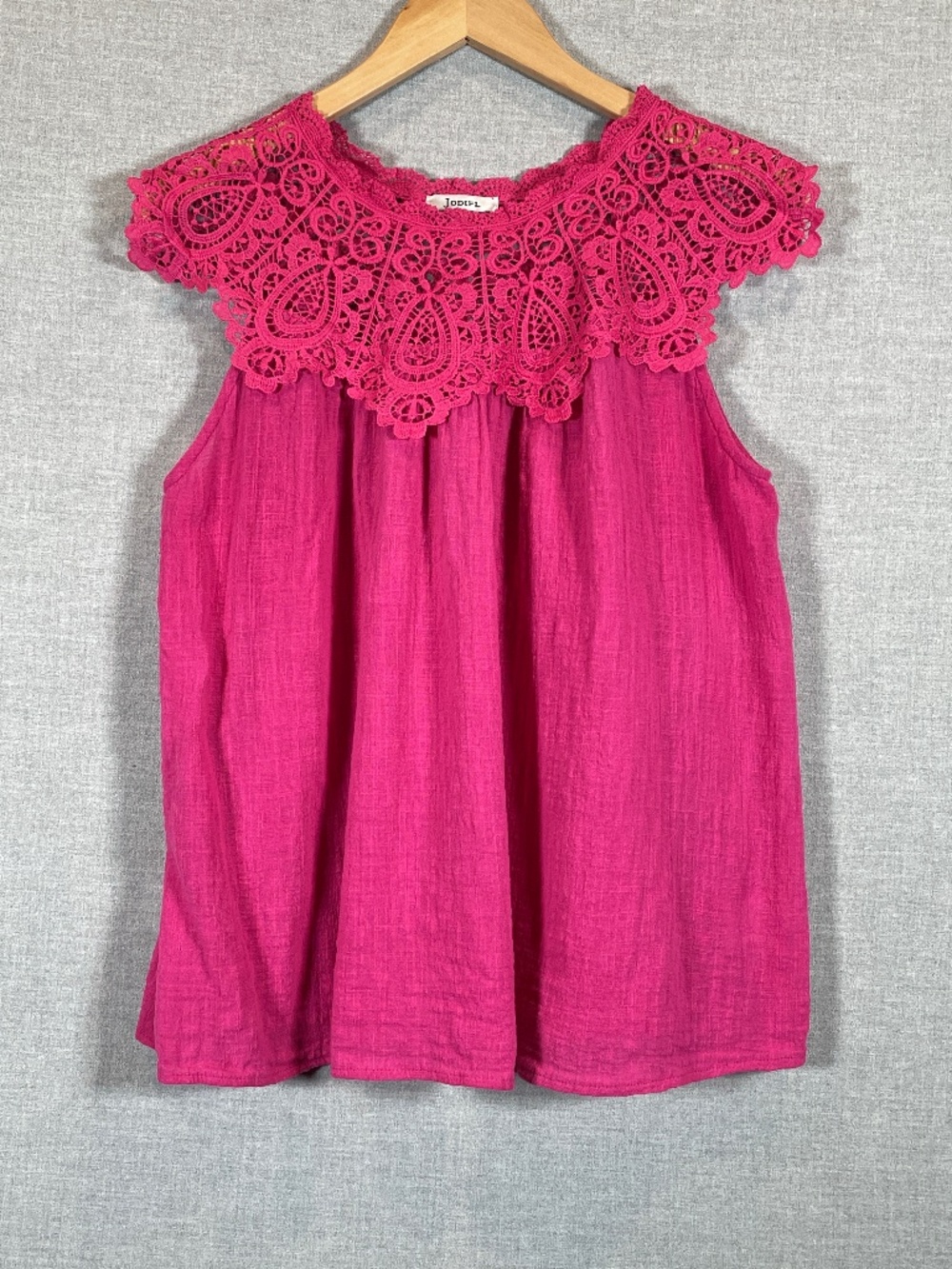 Jodifl Pink Crochet Lace Bib Top Sleeveless Feminine Boho Gauze Blouse  L